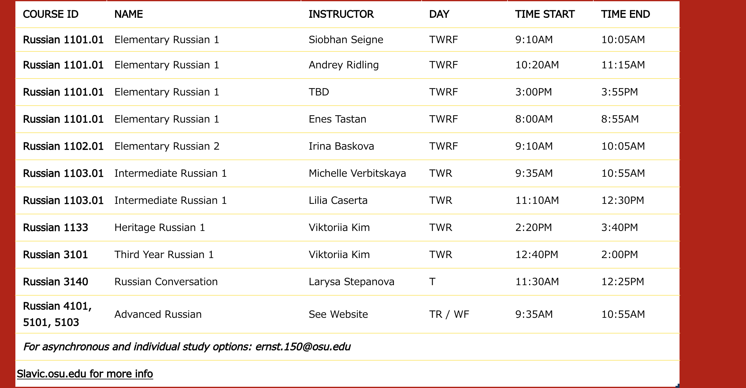 rus sched