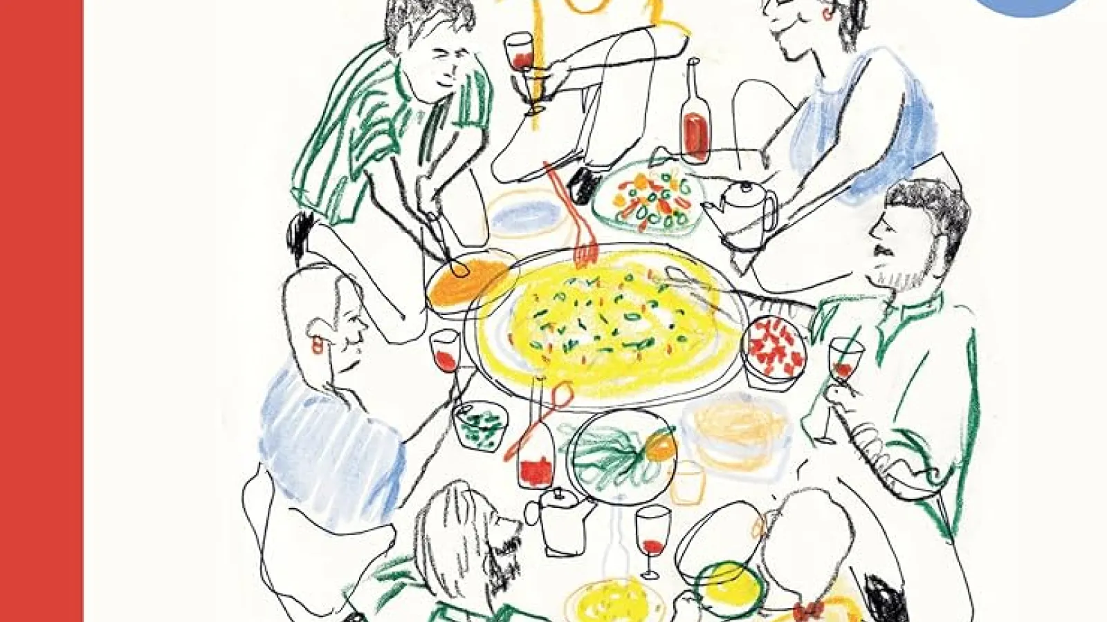 The cover of the book Resilient Kitchens, which features a drawing of people seated around a dinner table.