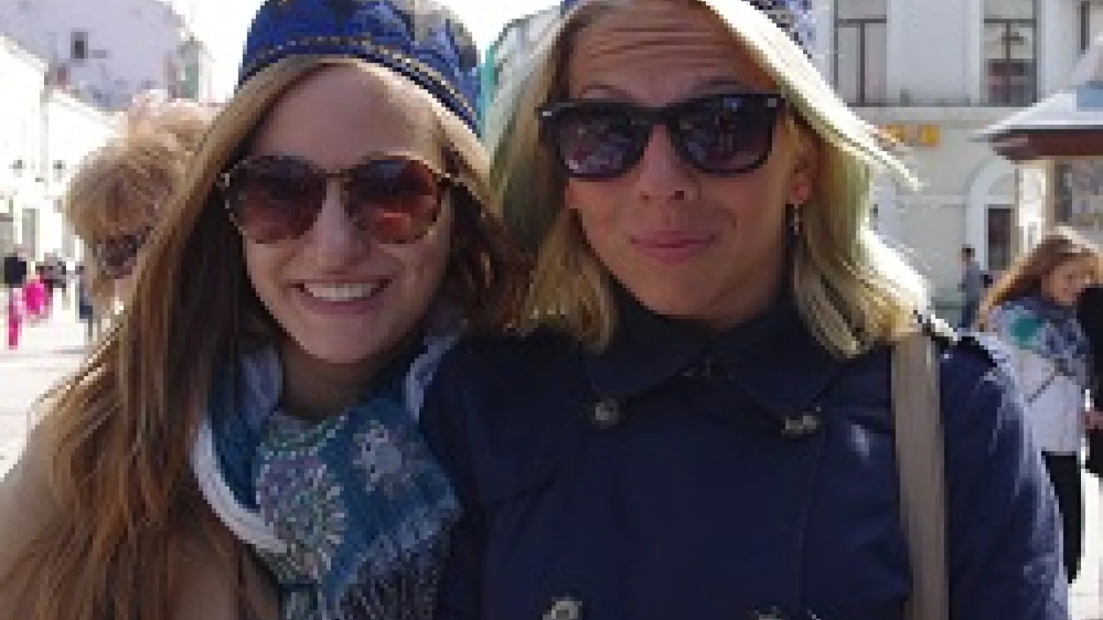 Robin Smith, on left, with her Russian host sister wearing traditional Tatar hats called tubeteikas