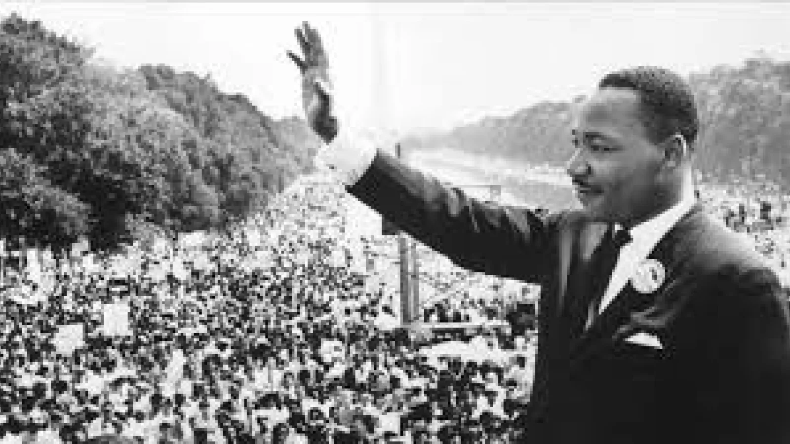 Photograph of Martin Luther King Jr. giving speech at the Washington Monument 