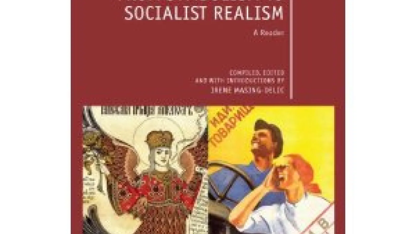 Book cover featuring an icon of an angel and two soviet workers for the book "From Symbolism to Socialist realism"
