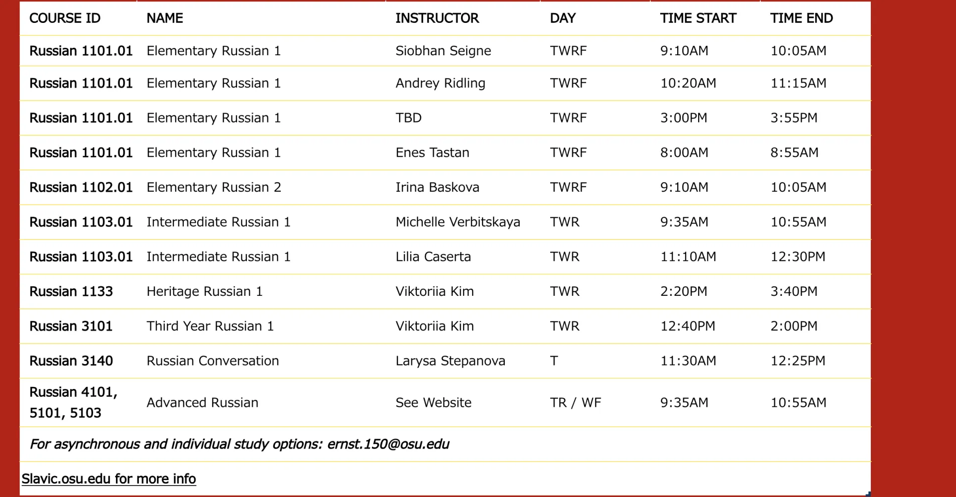 rus sched