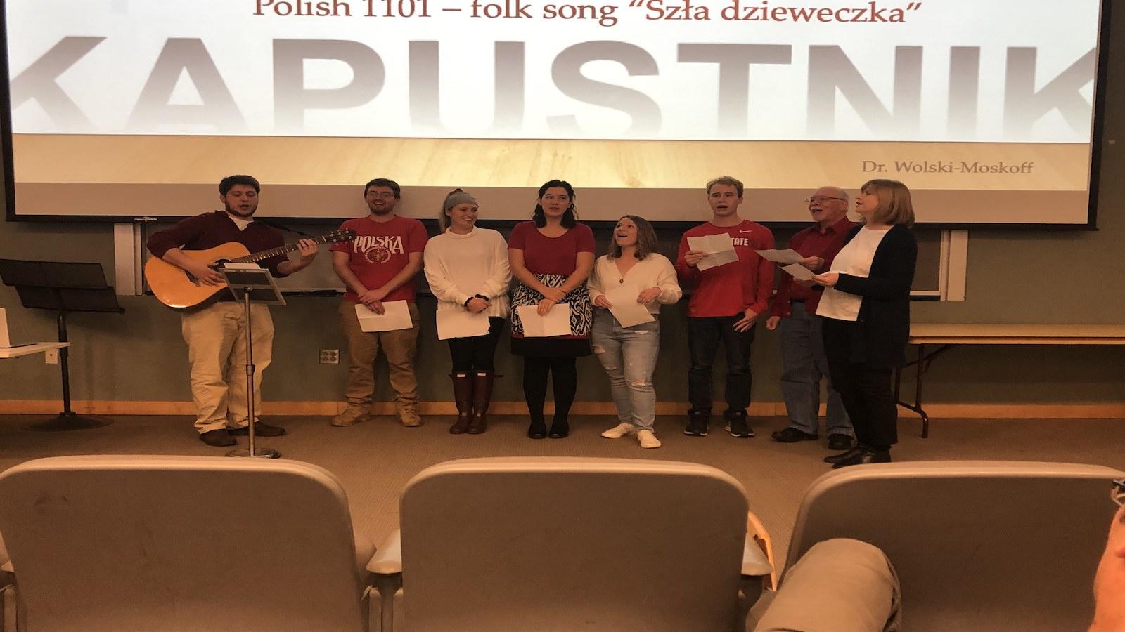 Dr. Izolda Wolski-Moskoff's Polish 1101 class sings a Polish folk song