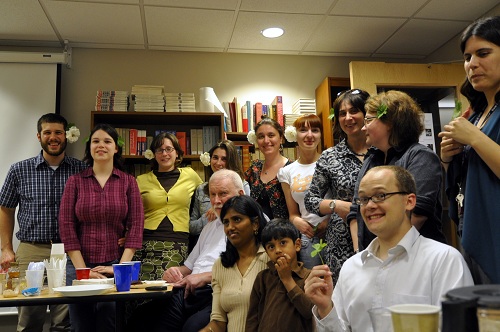 Some of Prof. Gribble's students and former students pose for a picture after the Kapustnik held in honor of his retirement