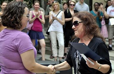 Chair Helena Goscilo gives Kate White the Schwartz Award